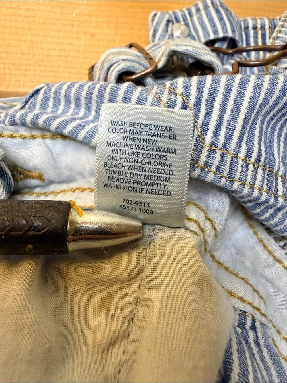OshKosh B’gosh Railroad Stripe Shortalls Overalls Blue White 3T Toddler, worn